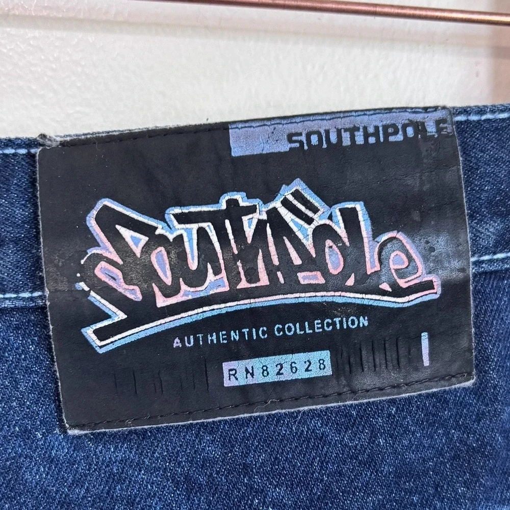 Southpole Mens Y2K Baggy Carpenter Denim Shorts Jorts 38 Streetwear Embroidered